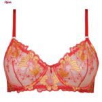 ست شورت و سوتین زنانه فیتن فرخ زادی مدل فنردار گیپور طرح دار کد 4952-4 رنگ قرمز