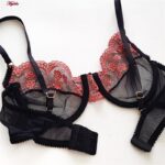 ست شورت و سوتین زنانه فیتن فرخ زادی مدل فنردار گیپور کد 4952-1 رنگ مشکی