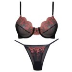 ست شورت و سوتین زنانه فیتن فرخ زادی مدل فنردار گیپور کد 4952-1 رنگ مشکی