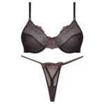 ست شورت و سوتین زنانه فیتن فرخ زادی مدل فنردار گیپور طرح دار کد 4952-11 رنگ شکلاتی