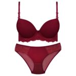 ست شورت و سوتین زنانه پانیذ مدل فنردار بند متحرک کاپ اسفنجی کد 4958 رنگ زرشکی