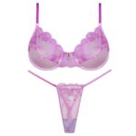 ست شورت و سوتین زنانه فیتن فرخ زادی مدل فنردار گیپور طرح دار کد 4952-6 رنگ یاسی