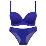 ست شورت و سوتین زنانه پانیذ مدل فنردار بند متحرک کاپ اسفنجی کد 4957 رنگ آبی کاربنی