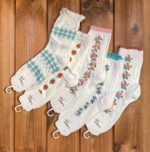 جوراب ساقدار سفید گل دار کد n-1037