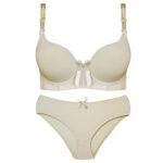 ست شورت و سوتین زنانه پدلی مدل بند متحرک فنردار کد 5131-P130 رنگ کرم چهارخانه