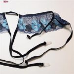 ست شورت و سوتین زنانه برتا مدل فنردار پلنگی کد 5104-4041-BLL رنگ آبی به همراه نگهدارنده جوراب