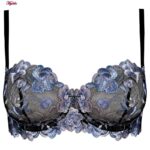 ست شورت و سوتین زنانه برتا مدل فنردار گل آبی کد 5100-2420-BT رنگ مشکی