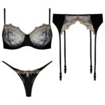 ست شورت و سوتین زنانه برتا مدل فنردار کد 5106-4010-B رنگ مشکی به همراه نگهدارنده جوراب