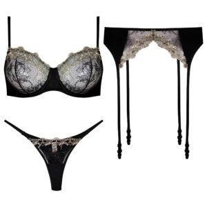 ست شورت و سوتین زنانه برتا مدل فنردار کد 5106-4010-B رنگ مشکی به همراه نگهدارنده جوراب