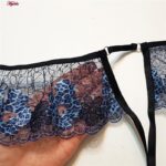 ست شورت و سوتین زنانه برتا مدل فنردار پلنگی کد 5104-4041-BLL رنگ آبی به همراه نگهدارنده جوراب