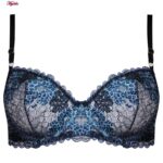 ست شورت و سوتین زنانه برتا مدل فنردار پلنگی کد 5104-4041-BLL رنگ آبی به همراه نگهدارنده جوراب