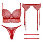 ست شورت و سوتین زنانه برتا مدل فنردار کد 5108-4032-R رنگ قرمز به همراه نگهدارنده جوراب