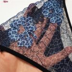 ست شورت و سوتین زنانه برتا مدل فنردار پلنگی کد 5104-4041-BLL رنگ آبی به همراه نگهدارنده جوراب