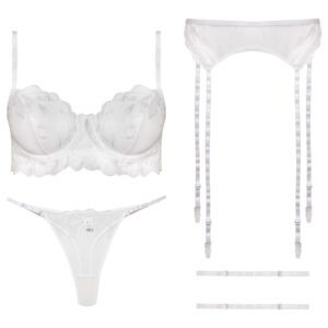 ست شورت و سوتین زنانه برتا مدل فنردار کد 5108-4032-W رنگ سفید به همراه نگهدارنده جوراب