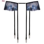 ست شورت و سوتین زنانه برتا مدل فنردار پلنگی کد 5104-4041-BLL رنگ آبی به همراه نگهدارنده جوراب