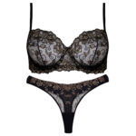 ست شورت و سوتین زنانه برتا مدل فنردار گل کد 5100-2420-TB رنگ مشکی