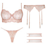 ست شورت و سوتین زنانه برتا مدل فنردار کد 5108-4032-P رنگ گلبهی به همراه نگهدارنده جوراب