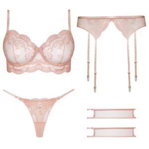 ست شورت و سوتین زنانه برتا مدل فنردار کد 5108-4032-P رنگ گلبهی به همراه نگهدارنده جوراب