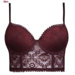 ست شورت و سوتین زنانه برتا مدل فنردار گیپور گلدار کد 5134-6043 رنگ زرشکی