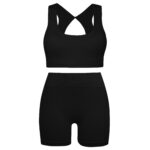 ست نیم تنه و شلوارک ورزشی زنانه ماییلدا مدل سیملس پشت چین دار پددار کد 5172 رنگ مشکی