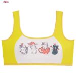 ست شورت و نیم تنه دخترانه ماییلدا مدل پددار گربه و فنجان کد 5164-4 رنگ زرد