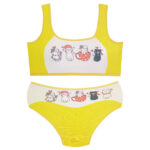 ست شورت و نیم تنه دخترانه ماییلدا مدل پددار گربه و فنجان کد 5164-4 رنگ زرد