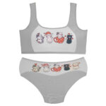 ست شورت و نیم تنه دخترانه ماییلدا مدل پددار گربه و فنجان کد 5164-4 رنگ طوسی