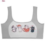 ست شورت و نیم تنه دخترانه ماییلدا مدل پددار گربه و فنجان کد 5164-4 رنگ طوسی