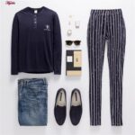 ست تی شرت و شلوار مردانه لین مدل نخ پنبه کد 5197-496 رنگ سرمه ای