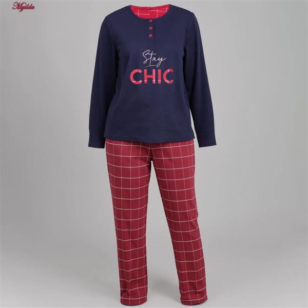 ست بلوز و شلوار زنانه لین مدل نخ پنبه کد 5196-209 رنگ سرمه ای