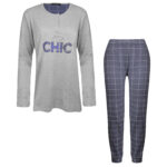 ست بلوز و شلوار زنانه لین مدل نخ پنبه کد 5196-209 رنگ طوسی