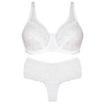 ست شورت و سوتین زنانه شاندرمن مدل فنردار گیپور گلدار کد 5080-2464-03 رنگ سفید