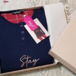 ست بلوز و شلوار زنانه لین مدل نخ پنبه کد 5196-209 رنگ سرمه ای