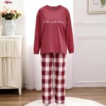 ست بلوز و شلوار زنانه لین مدل نخ پنبه کد 5196-149 رنگ زرشکی