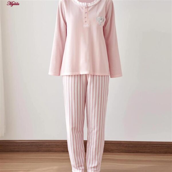 ست بلوز و شلوار زنانه لین مدل نخ پنبه کد 5196-154 رنگ صورتی