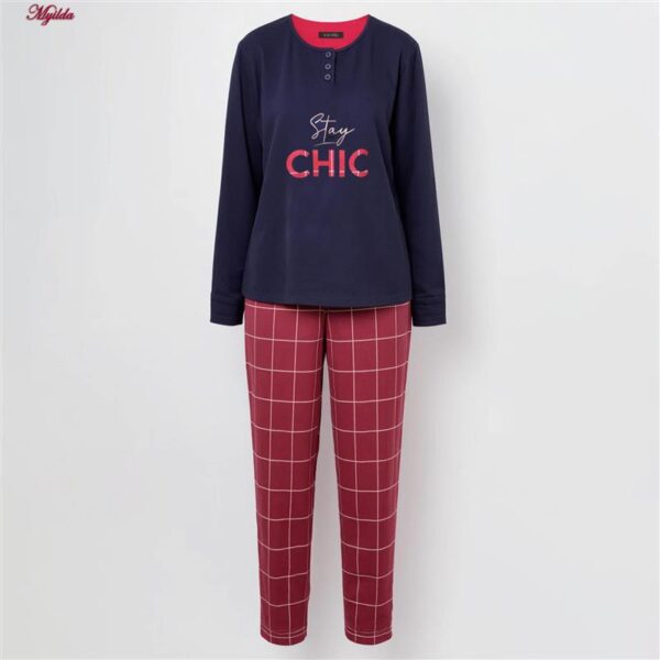 ست بلوز و شلوار زنانه لین مدل نخ پنبه کد 5196-209 رنگ سرمه ای