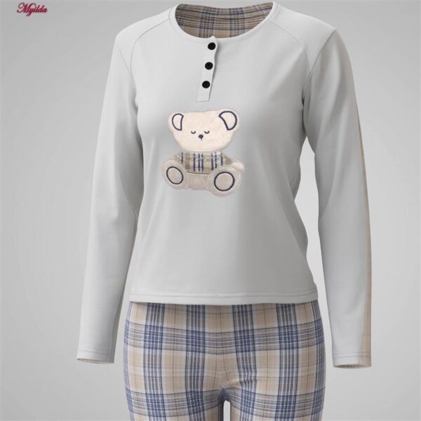 ست بلوز و شلوار زنانه لین مدل تدی نخ پنبه کد 5196-151 رنگ طوسی