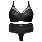 ست شورت و سوتین زنانه شاندرمن مدل فنردار گیپور گلدار کد 5080-2464-04 رنگ مشکی