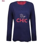 ست بلوز و شلوار زنانه لین مدل نخ پنبه کد 5196-209 رنگ سرمه ای