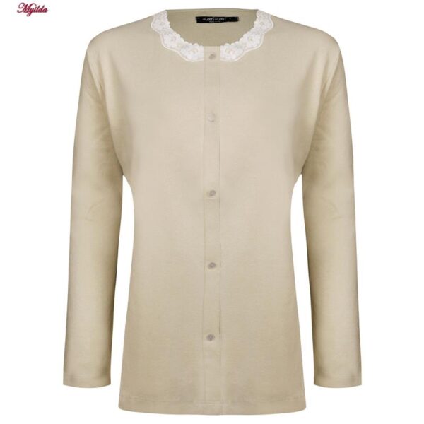 ست شومیز و شلوار زنانه لین مدل نخ پنبه جلو دکمه کد 5196-158 رنگ کرم