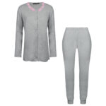 ست شومیز و شلوار زنانه لین مدل نخ پنبه جلو دکمه کد 5196-158 رنگ طوسی