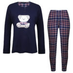 ست بلوز و شلوار زنانه لین مدل تدی نخ پنبه کد 5196-151 رنگ سرمه ای