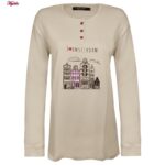 ست بلوز و شلوار زنانه لین مدل نخ پنبه کد 5196-156 رنگ کرم