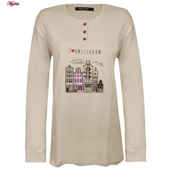 ست بلوز و شلوار زنانه لین مدل نخ پنبه کد 5196-156 رنگ کرم