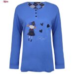 ست بلوز و شلوار زنانه لین مدل نخ پنبه کد 5196-157 رنگ آبی