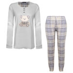 ست بلوز و شلوار زنانه لین مدل تدی نخ پنبه کد 5196-151 رنگ طوسی