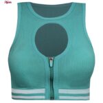 ست نیم تنه و شلوارک ورزشی زنانه ماییلدا مدل زیپ دار پشت چین دار کد 5243-8319 رنگ سبزآبی