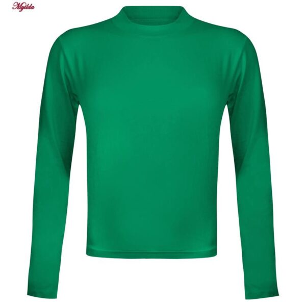 کراپ‌ تی‌شرت آستین بلند زنانه مدل پشت بندی کد 5228-609P رنگ سبز