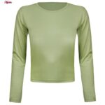 کراپ تی شرت آستین بلند زنانه مدل پشت بندی کد 5224-612P رنگ سبز