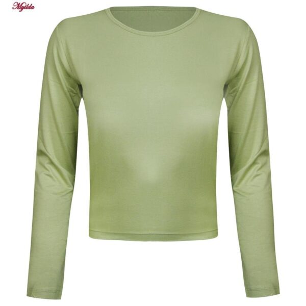 کراپ تی شرت آستین بلند زنانه مدل پشت بندی کد 5224-612P رنگ سبز